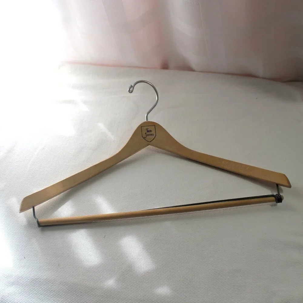 Vintage Tom James Wooden Suit Hanger, J.T. Batts Wishbone Hanger